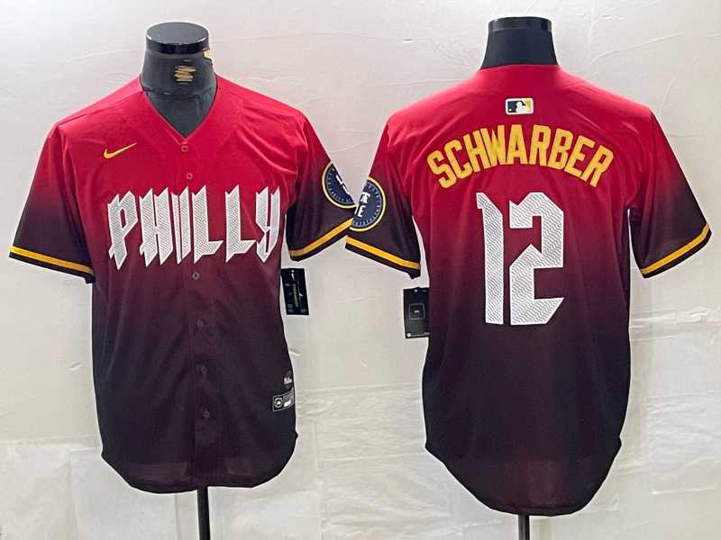 Men%27s Philadelphia Phillies #12 Kyle Schwarber Red 2024 City Cool Base Jersey